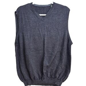 Woolmark Extra Fine Merino Wool Sweater Vest Mens XL Blue Vneck Knit Jumper